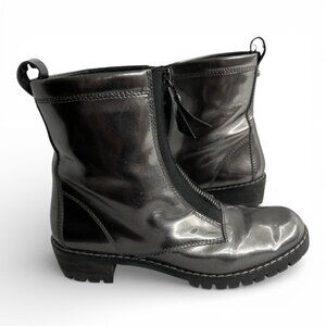 Stuart Weitzman Metallic Pewter Shearling Lined Combat Zip Boots Women’s 7.5